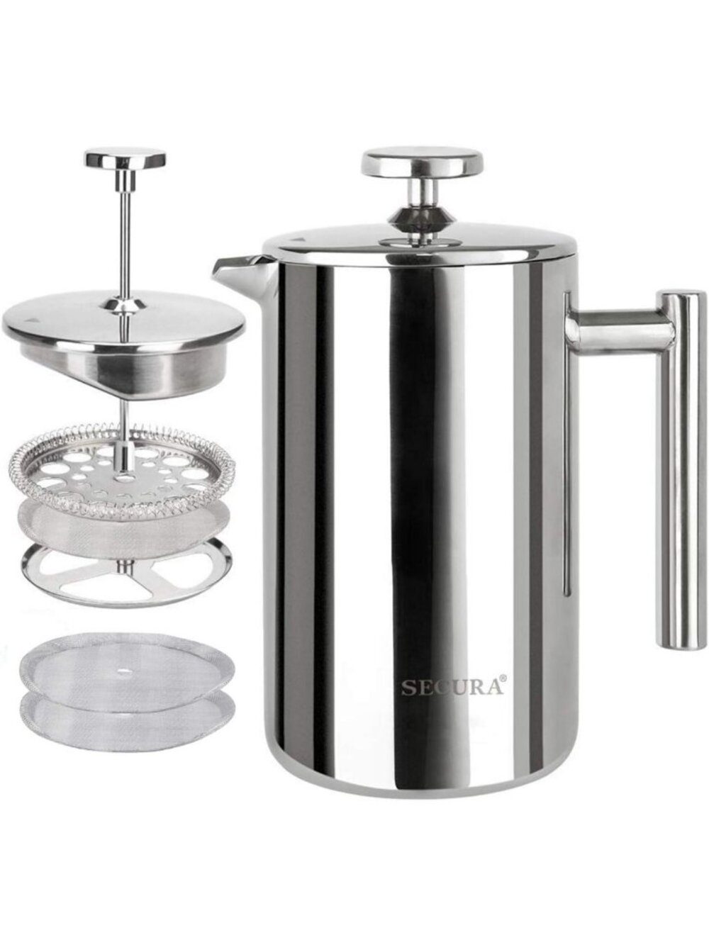 Insulated Stainless Steel French Press Coffee Maker - 17oz, 2 Extra Screens